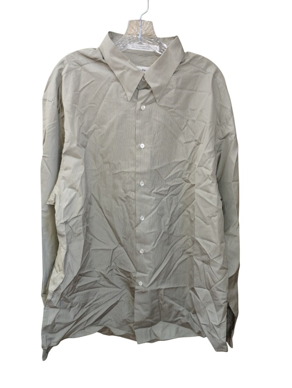 Calvin Klein Collection Dress Shirt Striped Beige 17.5N Poplin Italy Nwot